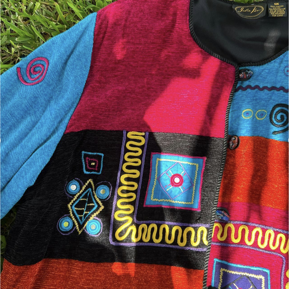 Vintage Funky Embroidered Patchwork Button Up Jac… - image 6